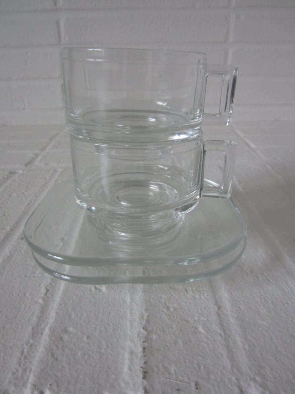 Vintage 1960s JOE COLOMBO Fidenza Vetraria Arno Glass Cup and Saucer Set of Two